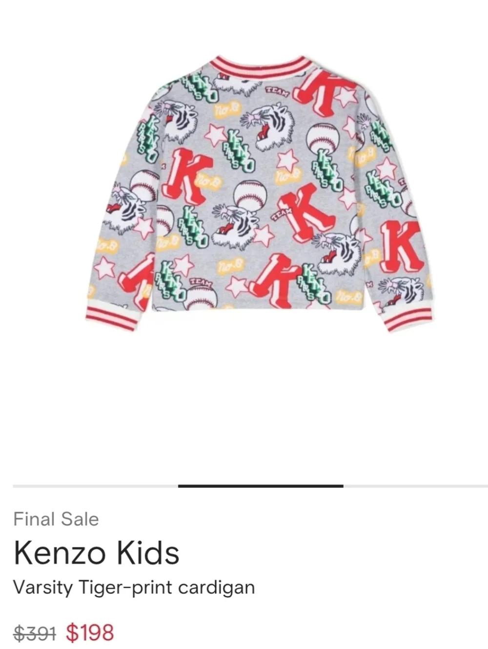 Kenzo Kids Varsity Tiger Cardigan Jacket Size 5 Designer Girls Sweatshirt Jacket